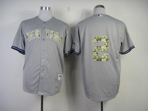 Yankees #2 Derek Jeter Grey USMC Cool Base Stitched MLB Jersey - Click Image to Close